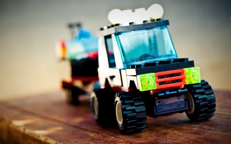 Lego monster truck on wood