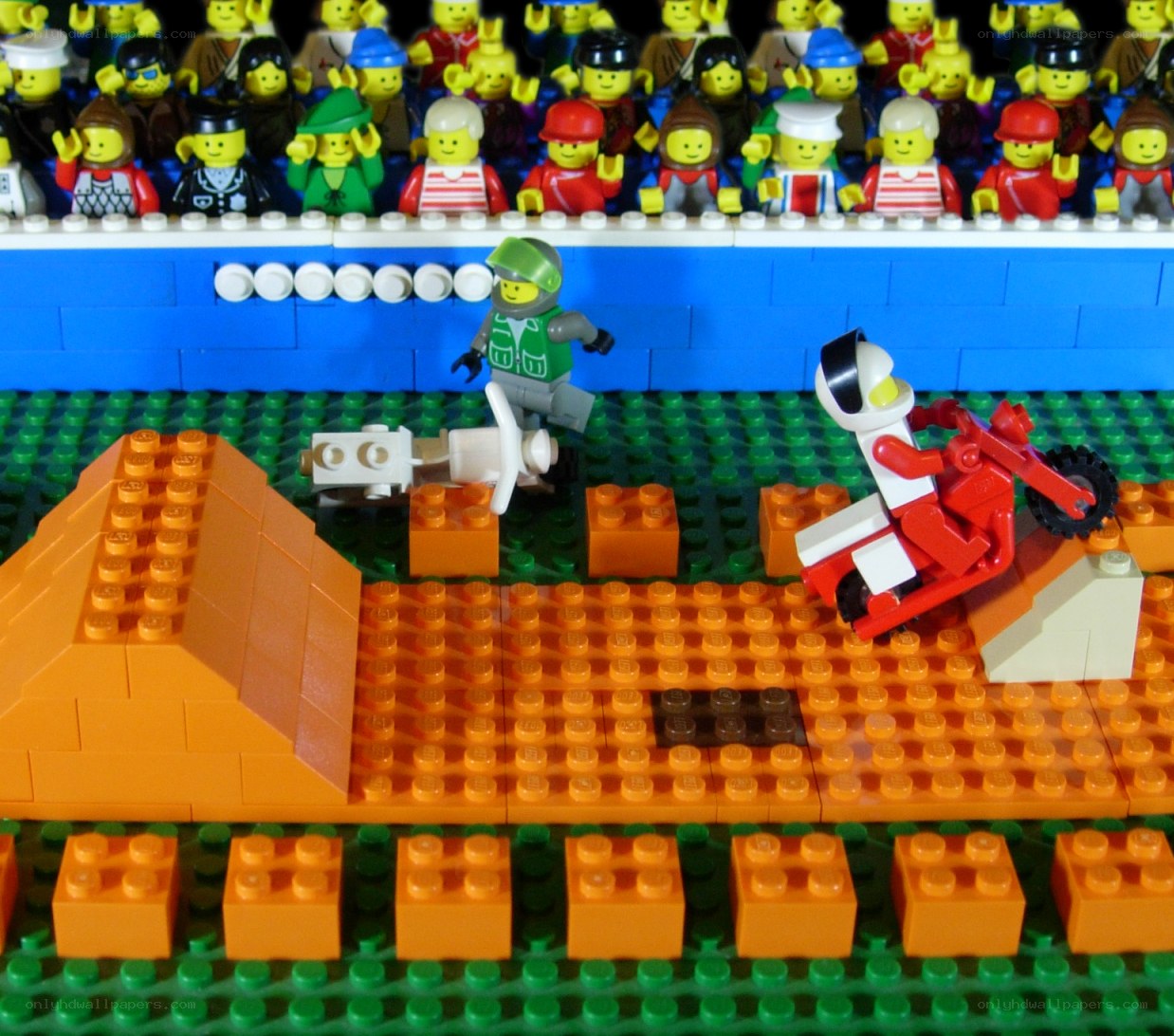 Lego motorcycle stunt scene