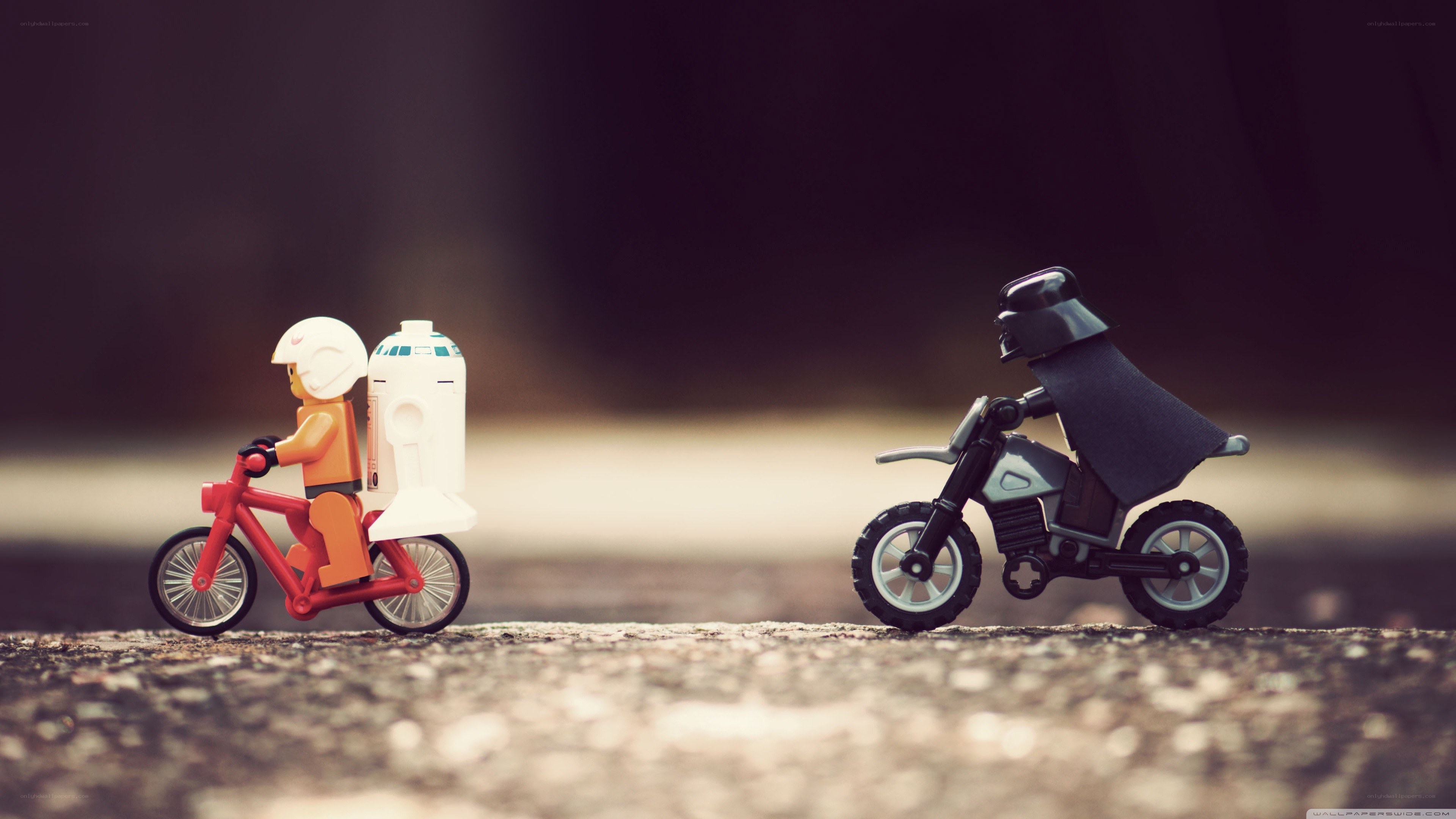 Lego Star Wars characters on bikes