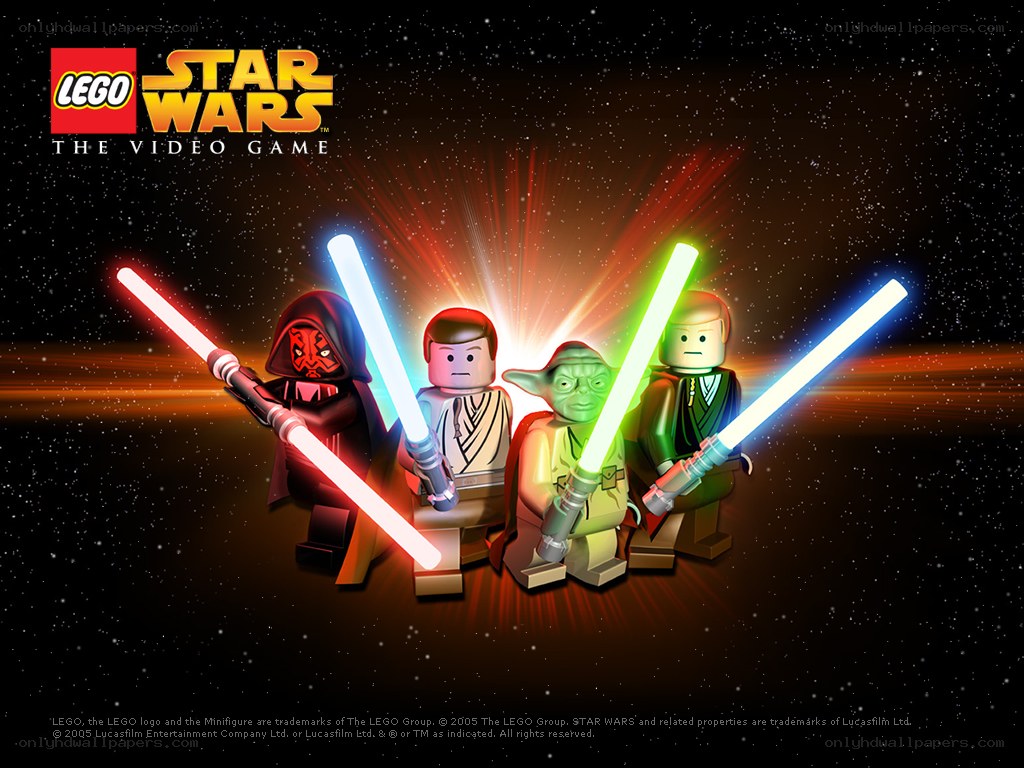 LEGO Star Wars characters with lightsabers