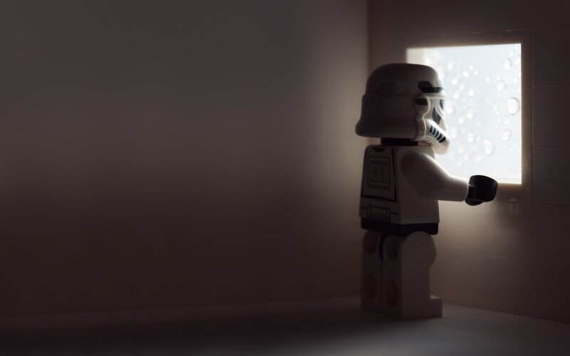 Lego stormtrooper at window