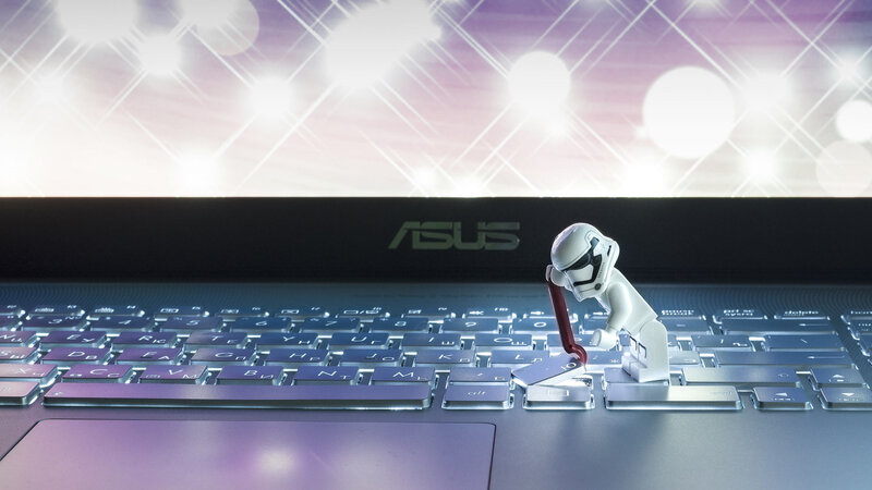 Lego Stormtrooper on Keyboard — Purple