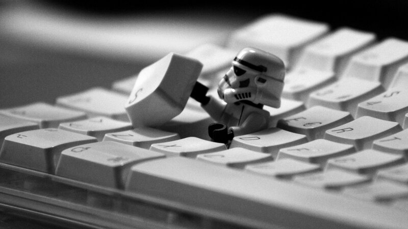Lego stormtrooper on keyboard