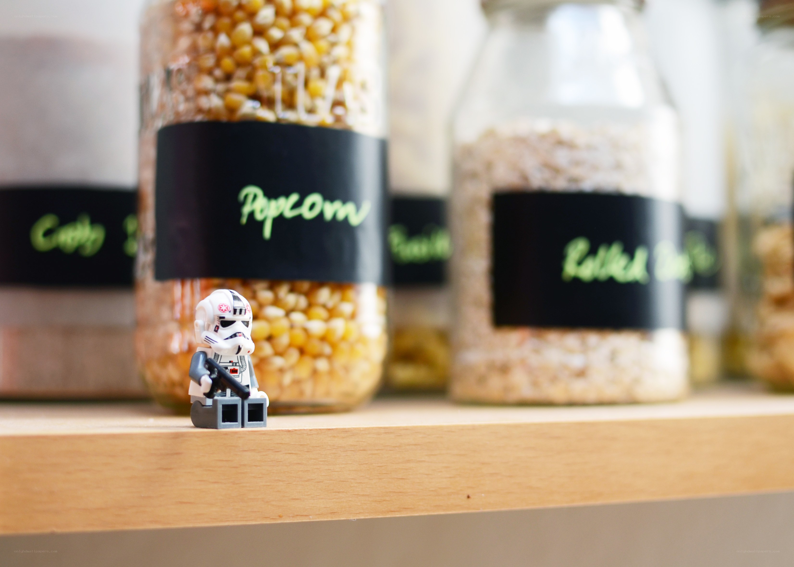 Lego stormtrooper on shelf
