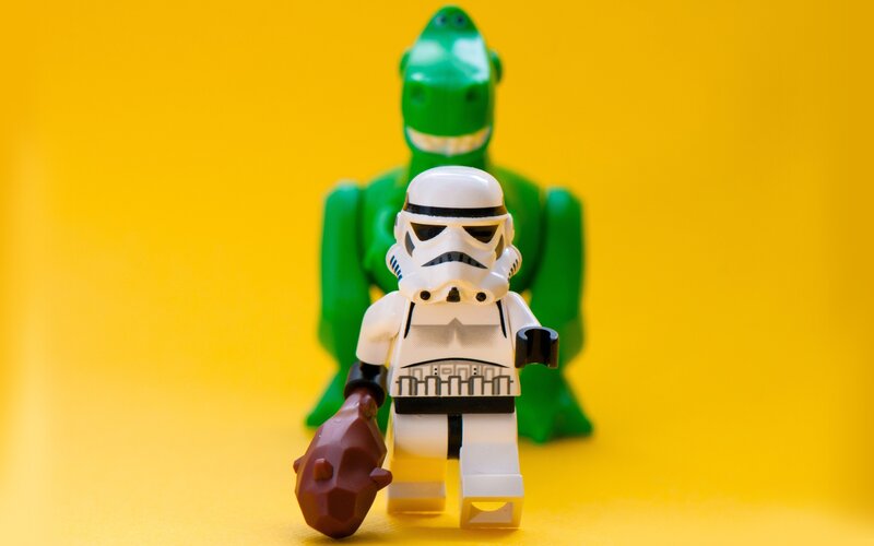 Lego stormtrooper with dinosaur
