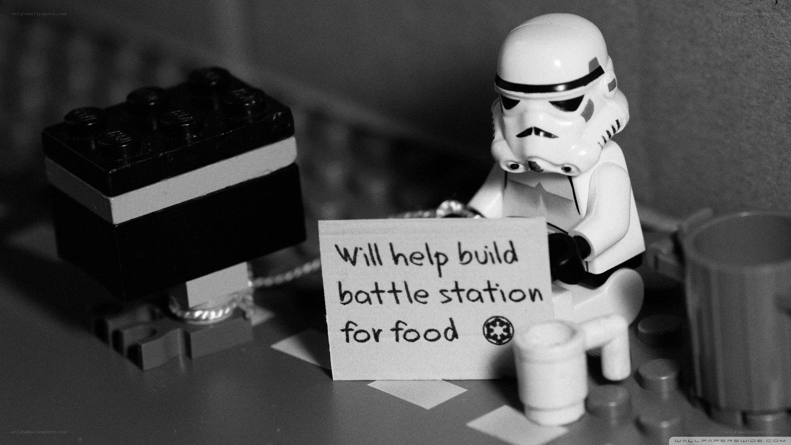 Lego stormtrooper with sign