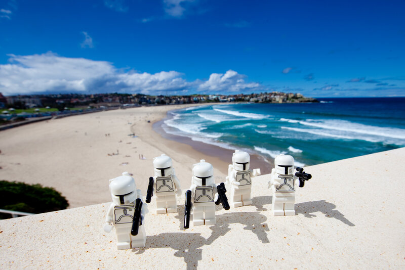Lego stormtroopers at the beach
