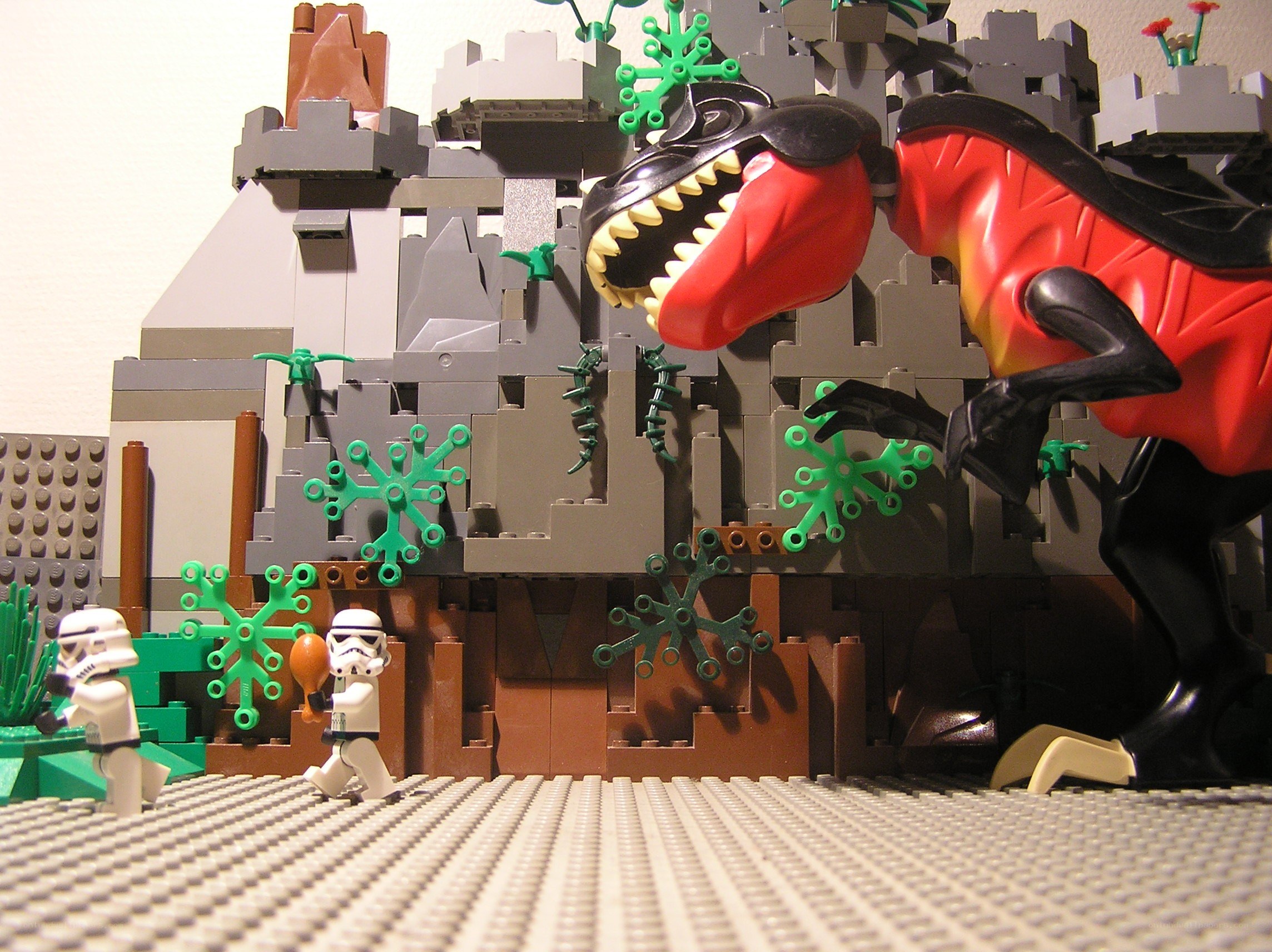 Lego stormtroopers vs dinosaur