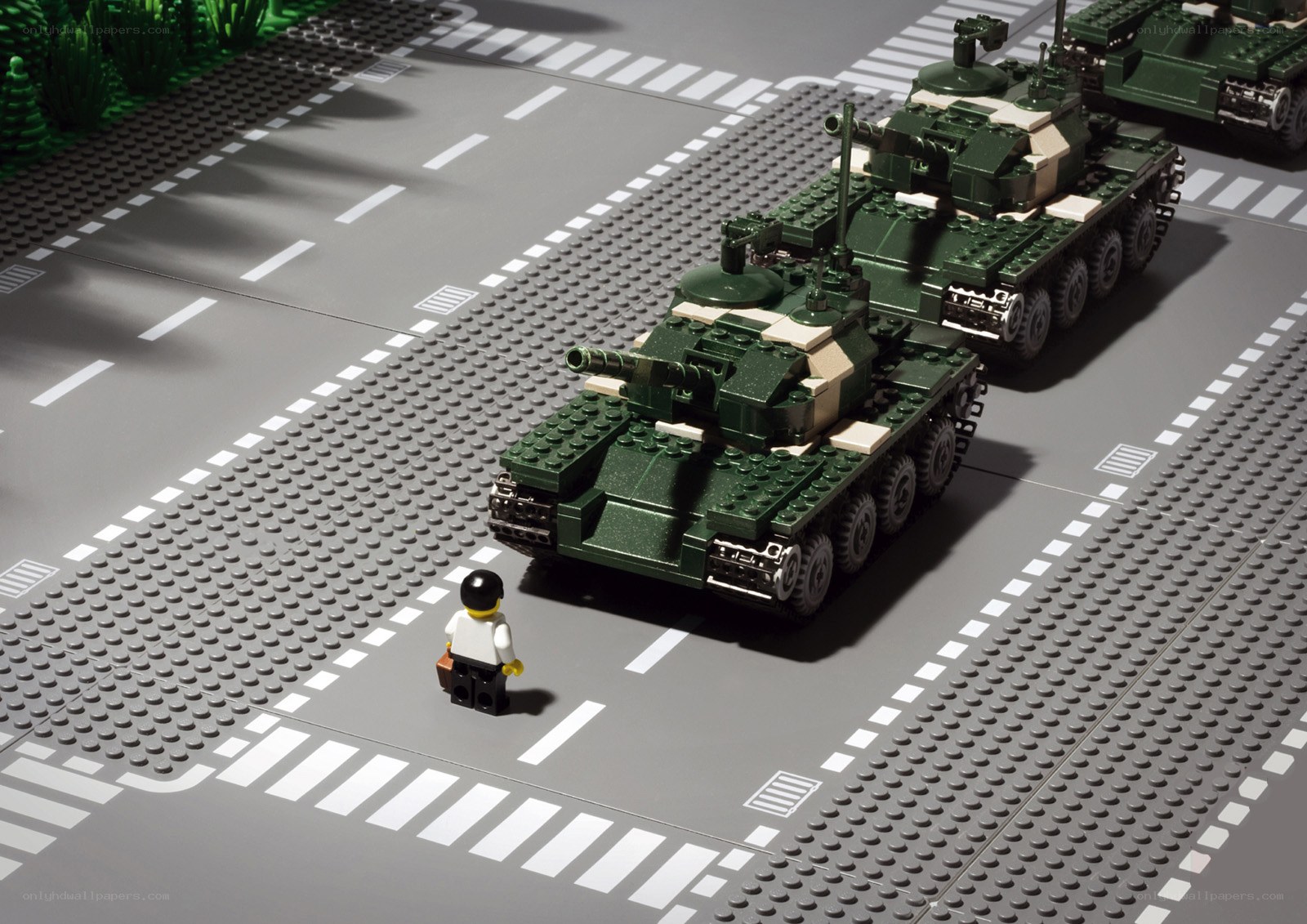 Lego tanks on a road