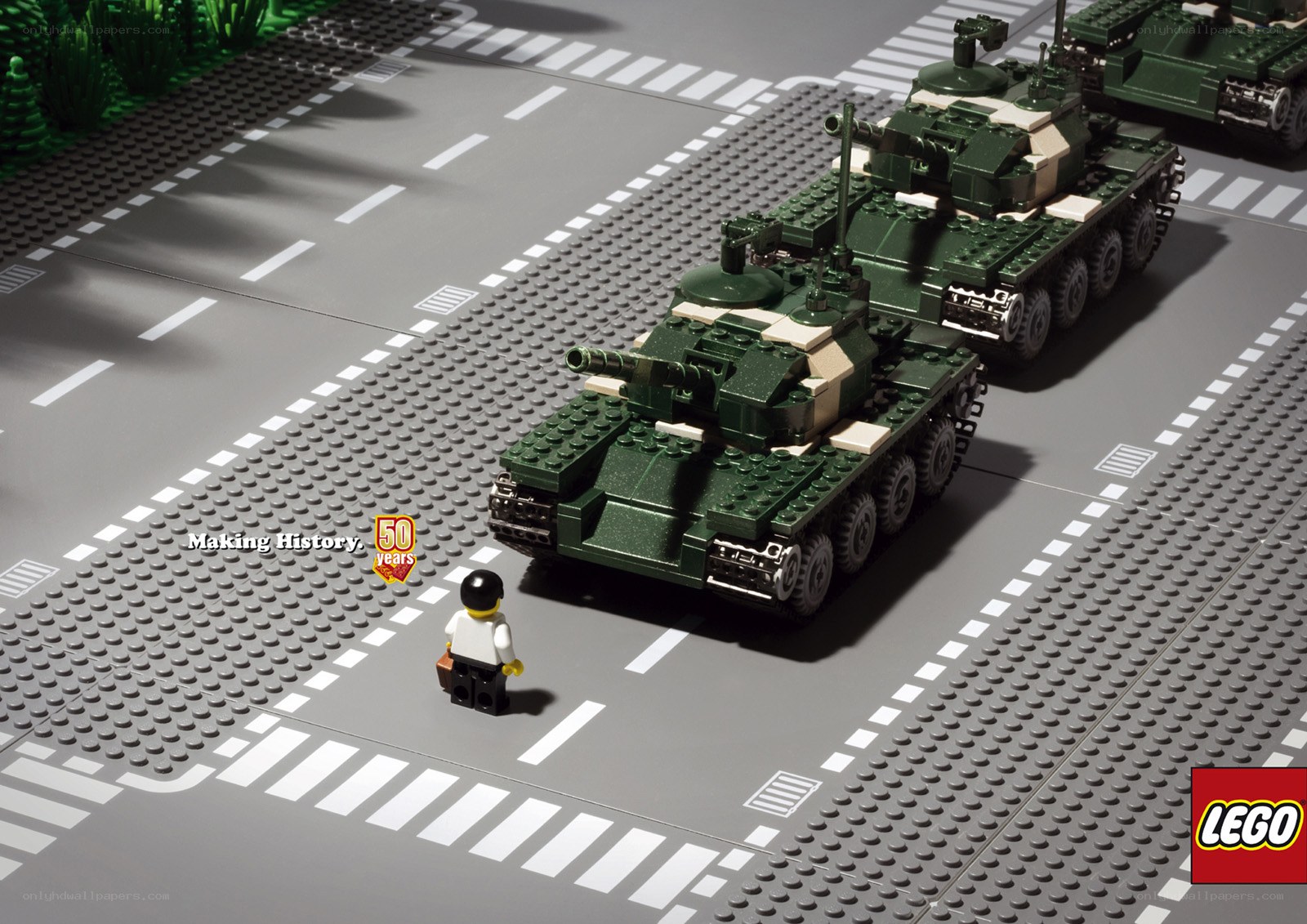 Lego tanks on a road