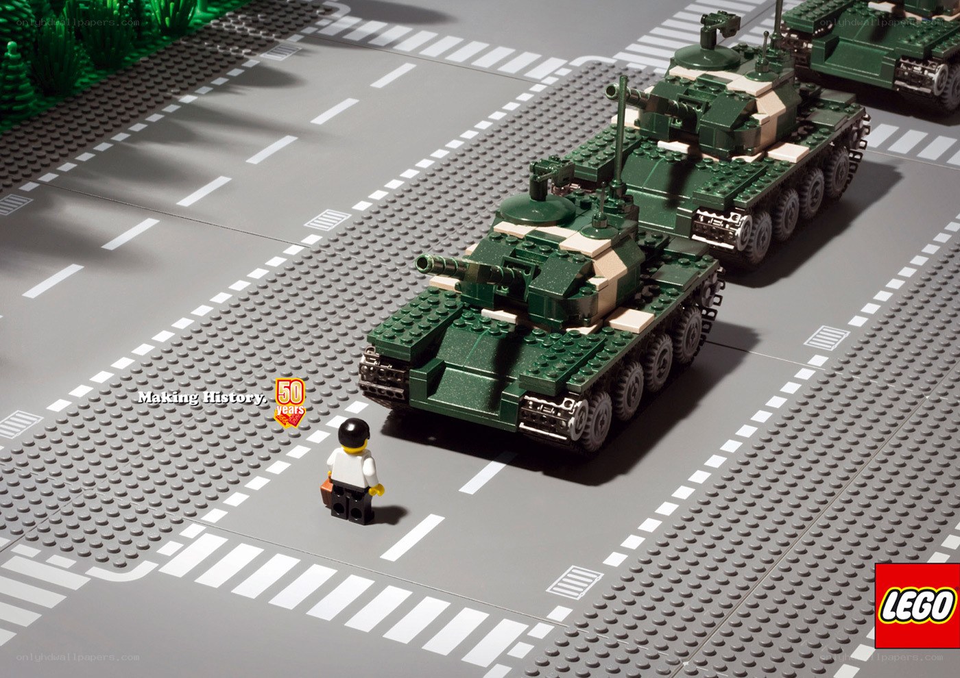Lego tanks on a road