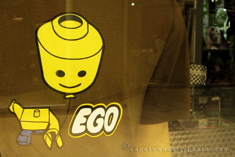 Lego-themed t-shirt in window