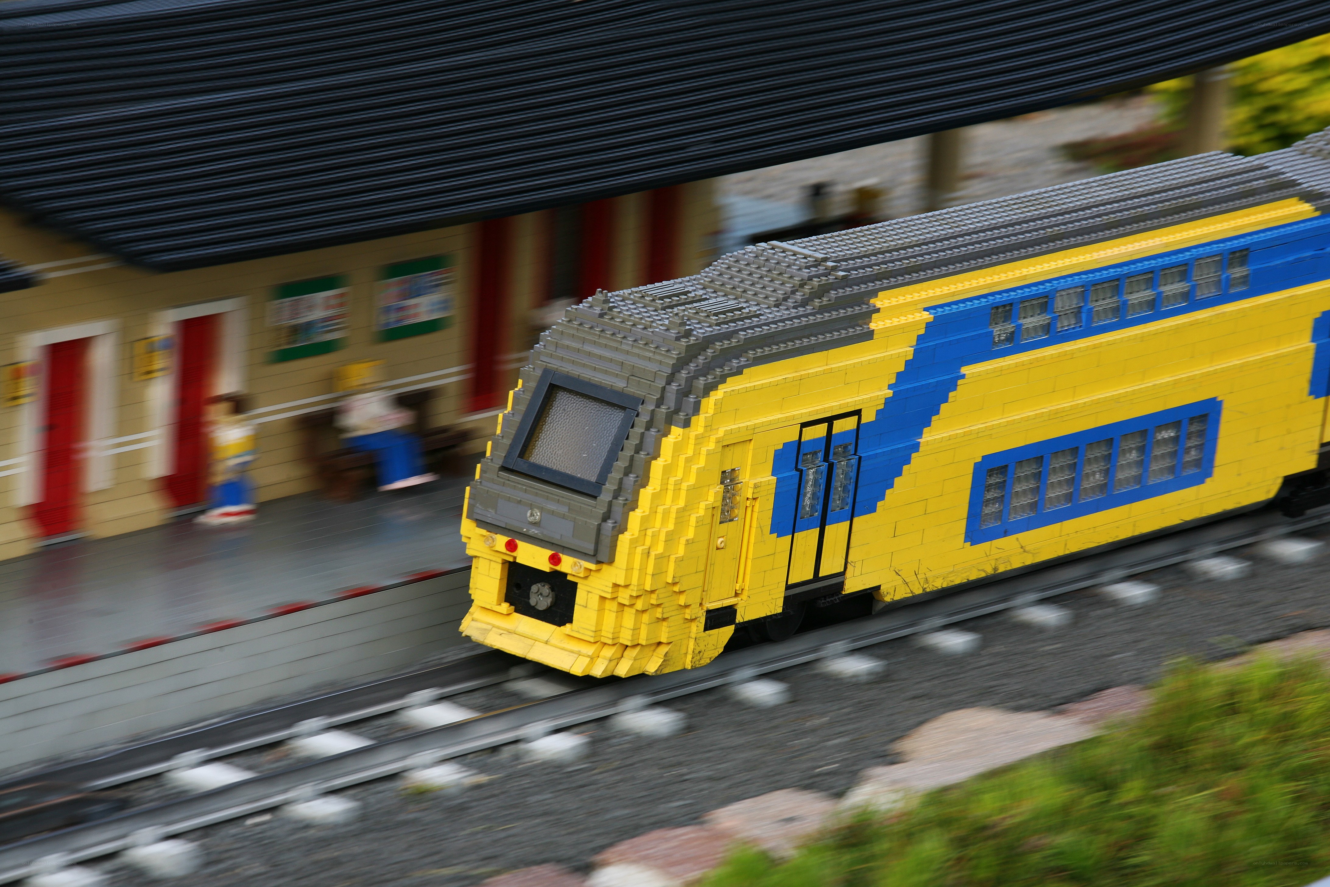Lego train at a station
