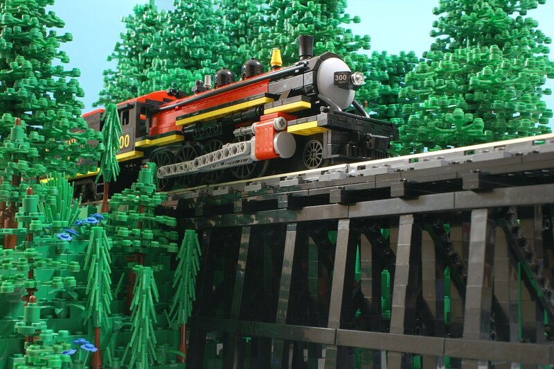 Lego train on a bridge