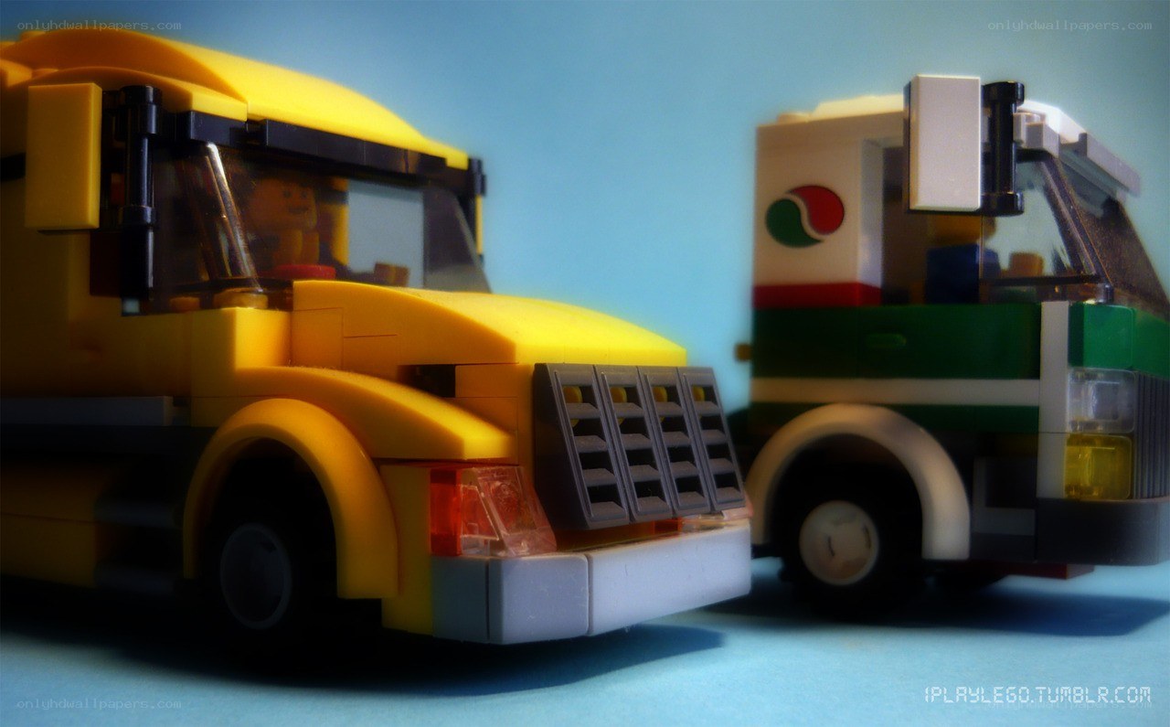 Lego trucks in a scene
