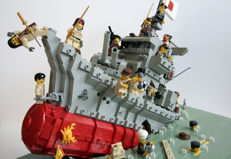 Lego warship battle scene