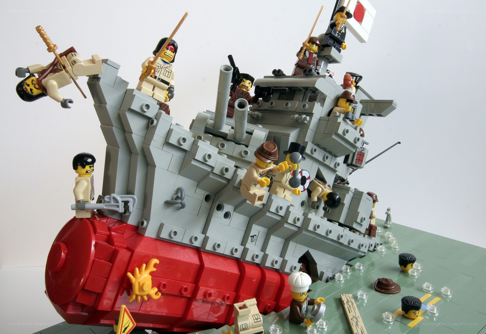 Lego warship battle scene