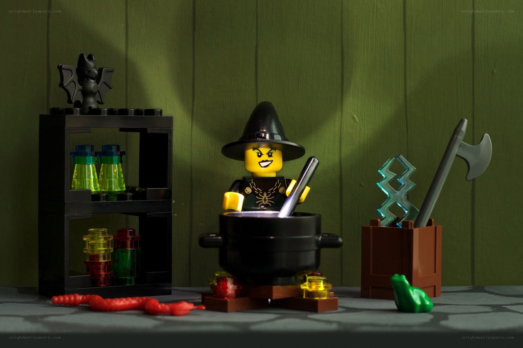 Lego witch in a cauldron