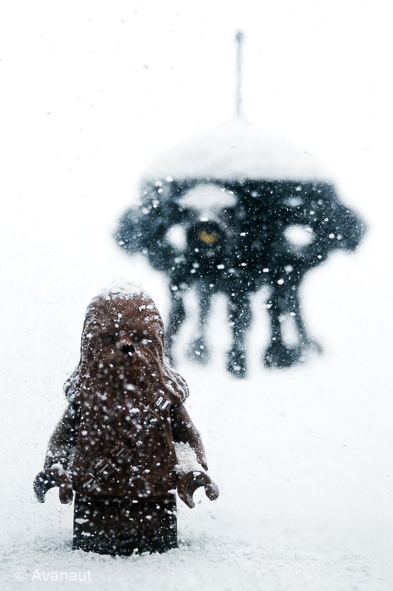 Lego Wookiee in snowstorm