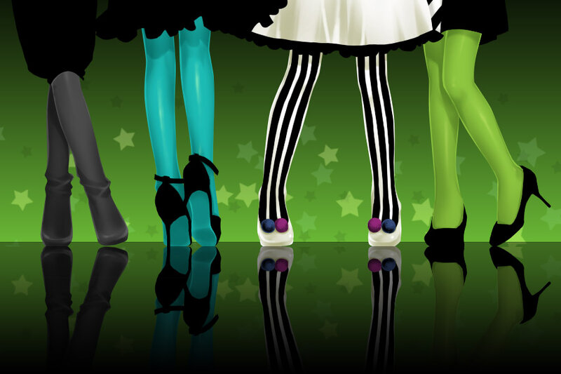 Legs in colorful tights and heels