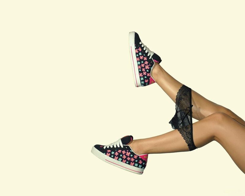 Legs in floral sneakers