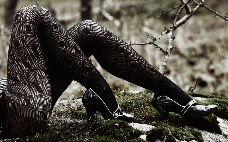 Legs in patterned tights