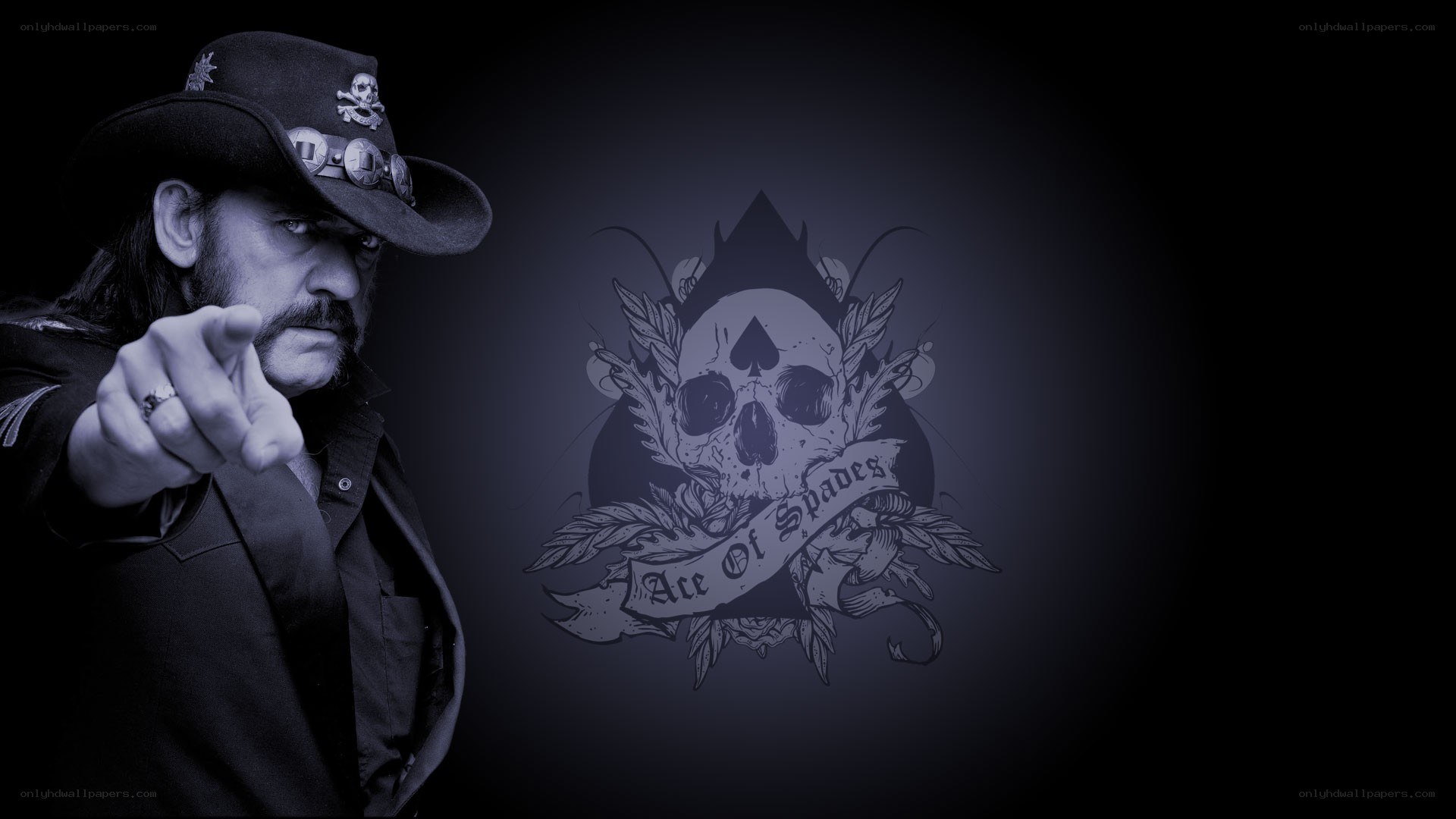 Lemmy Kilmister pointing at camera