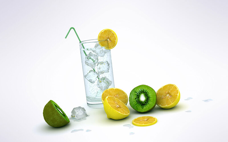 Lemon and Kiwi Drink — White, Clean, 3d Render