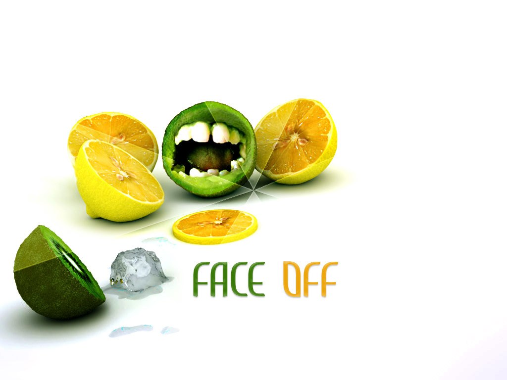 lemon and kiwi with face