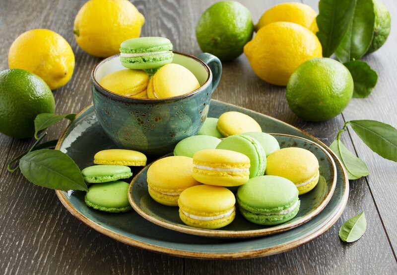 Lemon and Lime Macarons — Yellow, Fresh, Photograph