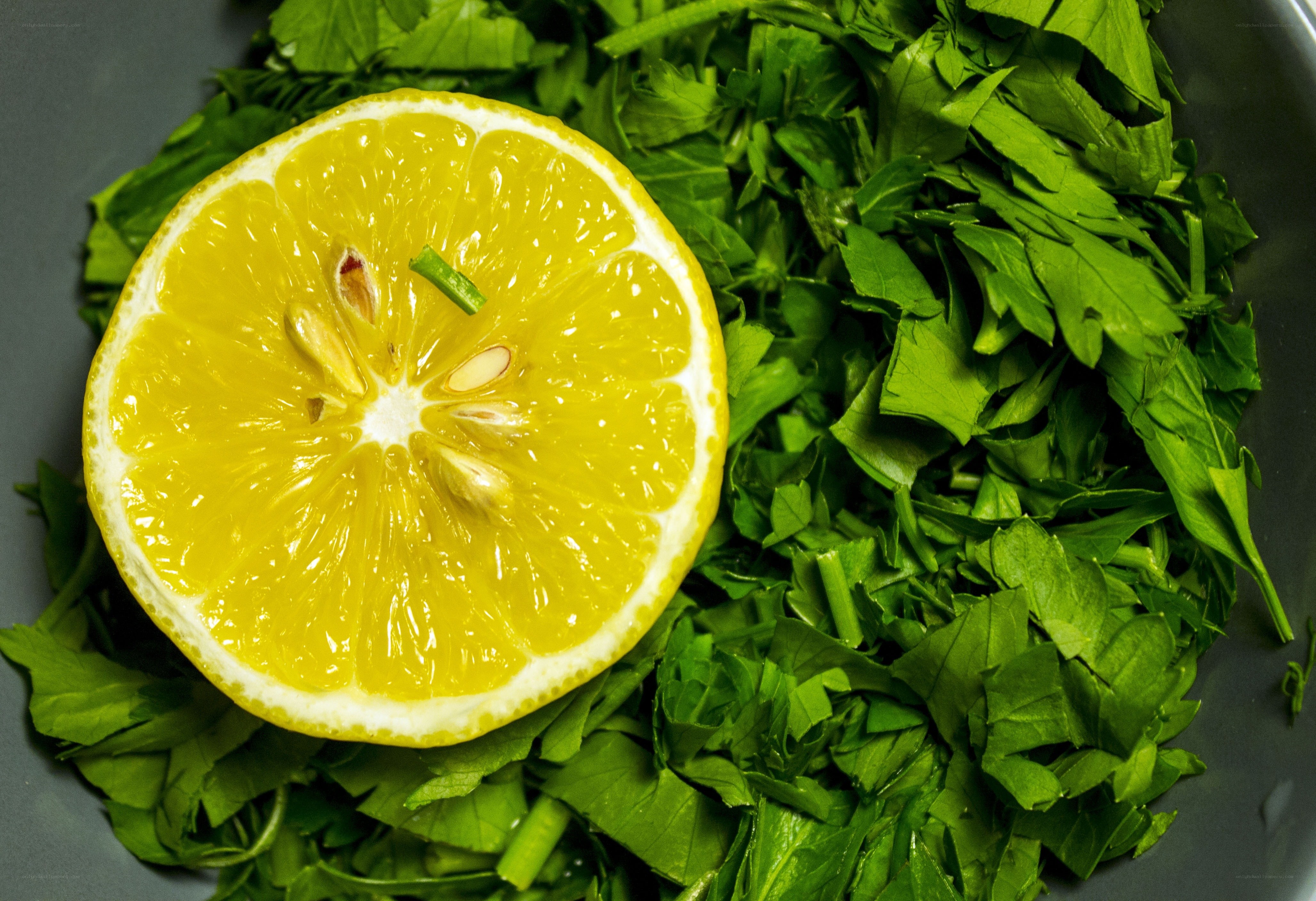 lemon and parsley on plate