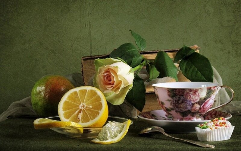 Lemon and Rose Still Life