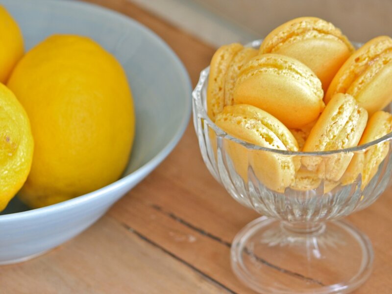 Lemon Macarons in Bowl
