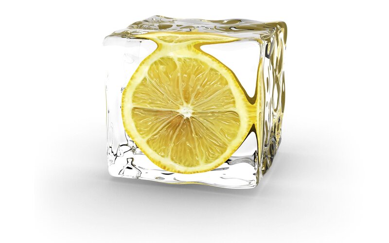 Lemon Slice in Ice Cube — Yellow, Clean