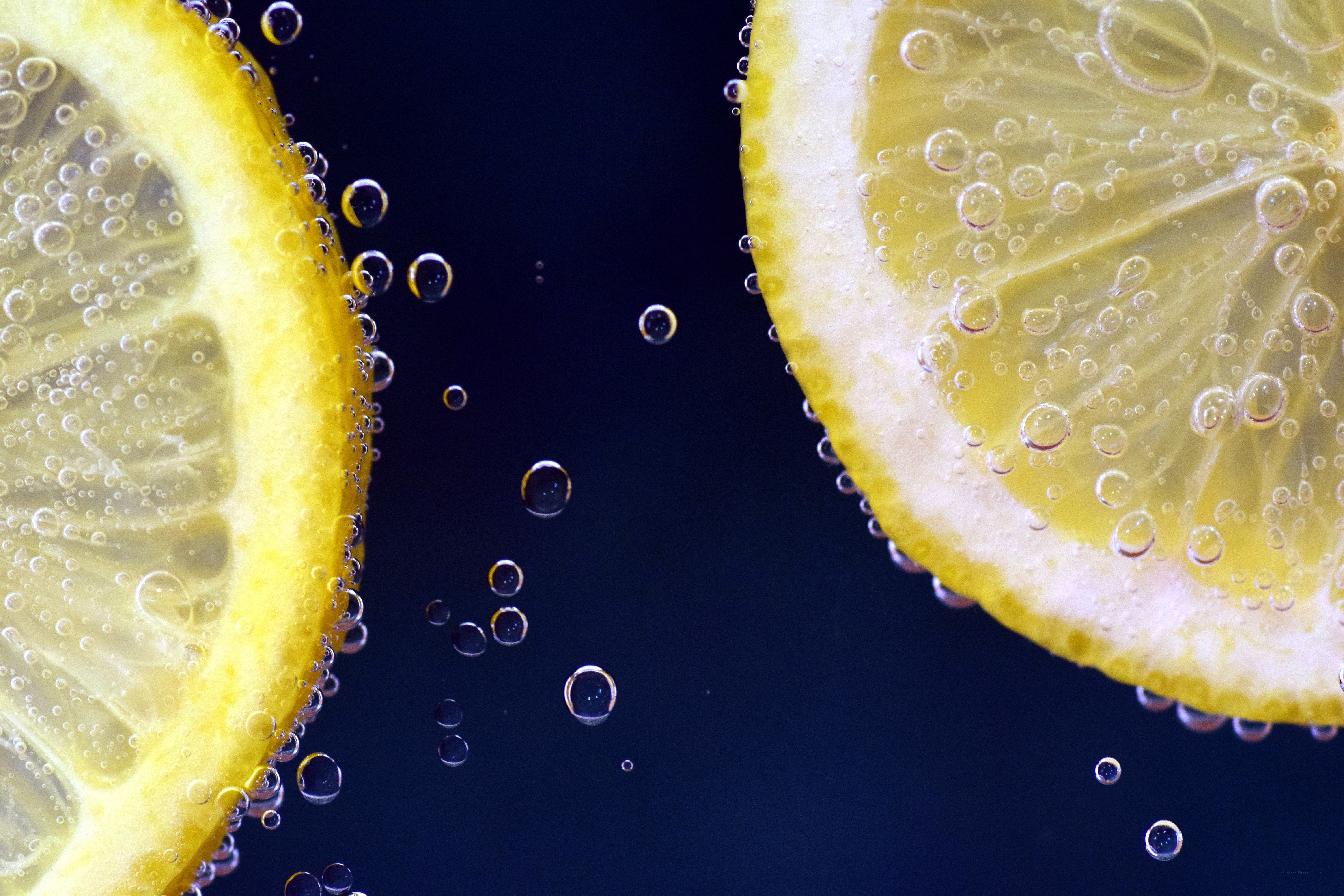 lemon slices in carbonated water