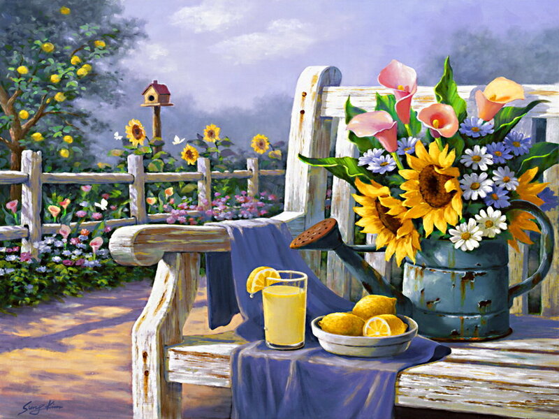 Lemonade on Garden Bench