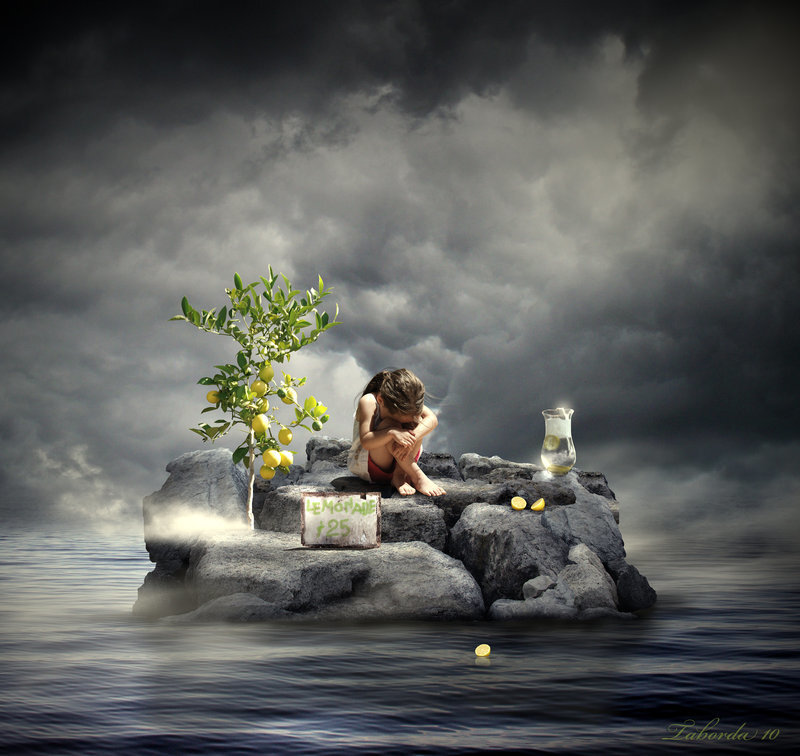 Lemonade stand on a rock