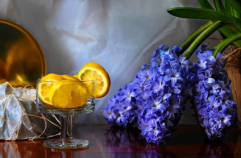 Lemons and Hyacinth Flowers