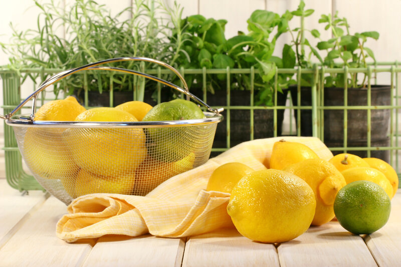 Lemons and Limes in Basket — Yellow