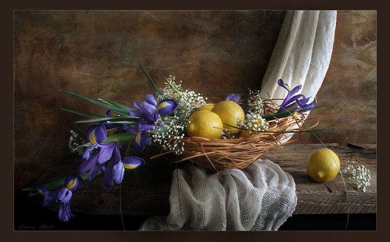 Lemons and Purple Flowers