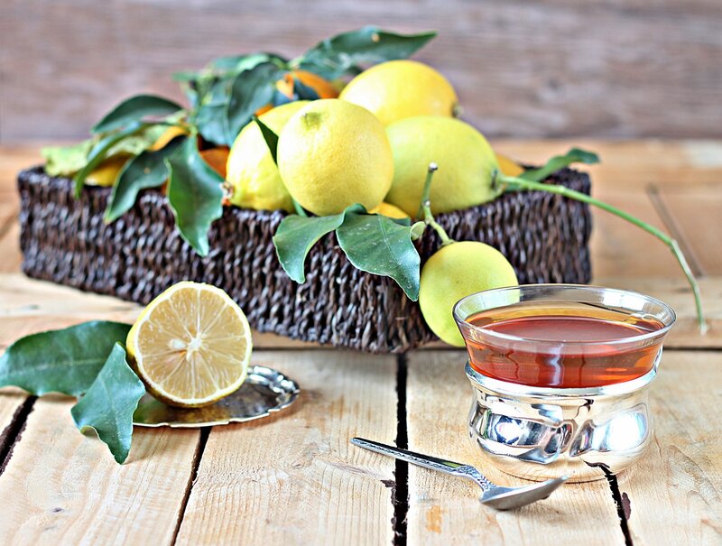 Lemons and Tea on Wood