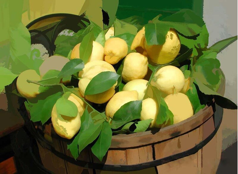 lemons in a wooden barrel