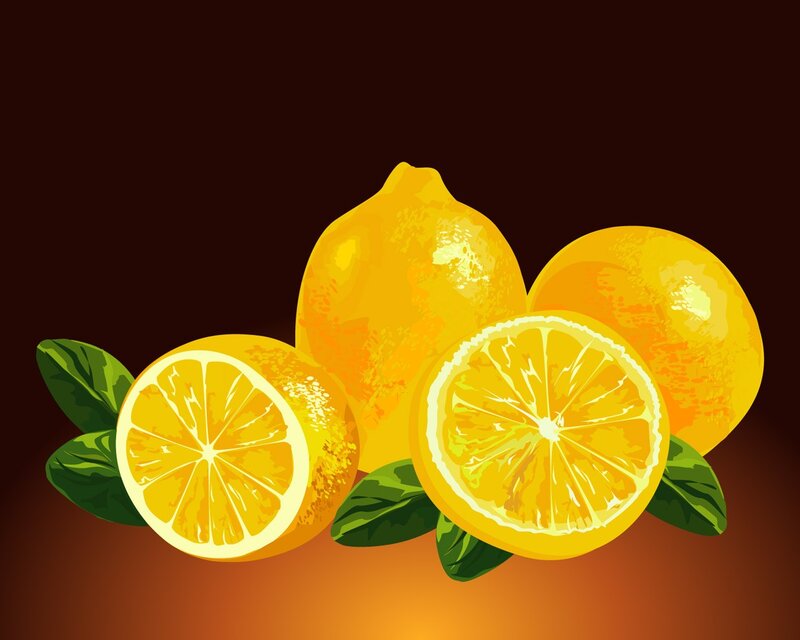 Lemons with Leaves — Yellow, Dramatic