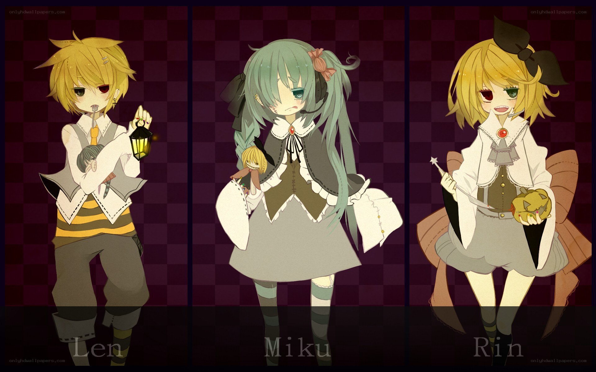 Len, Miku, and Rin characters