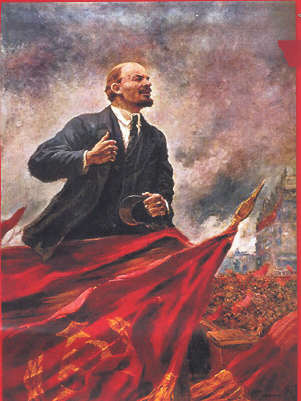 Lenin leading a revolution