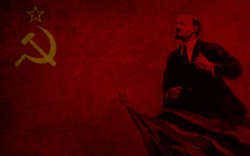 Lenin with Soviet flag