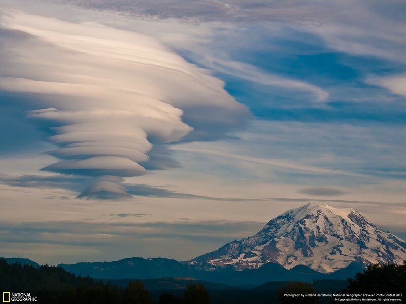 Lenticular Cloud over Mountain — Blue, Dramatic, Morning, Photograph