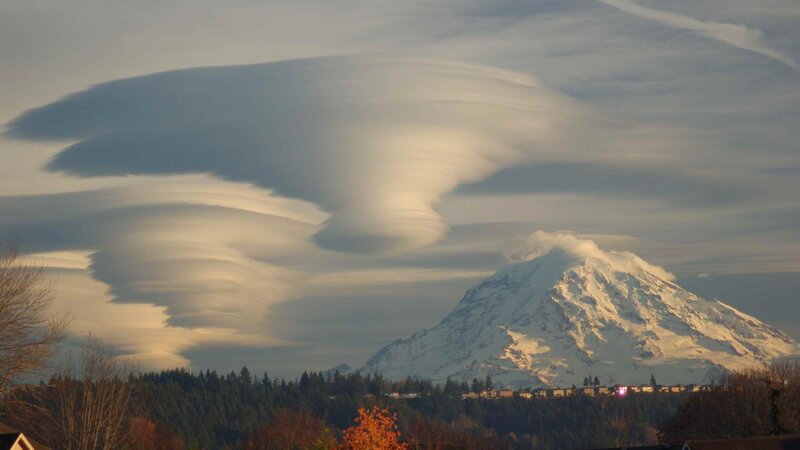 Lenticular Clouds over Mountain — White