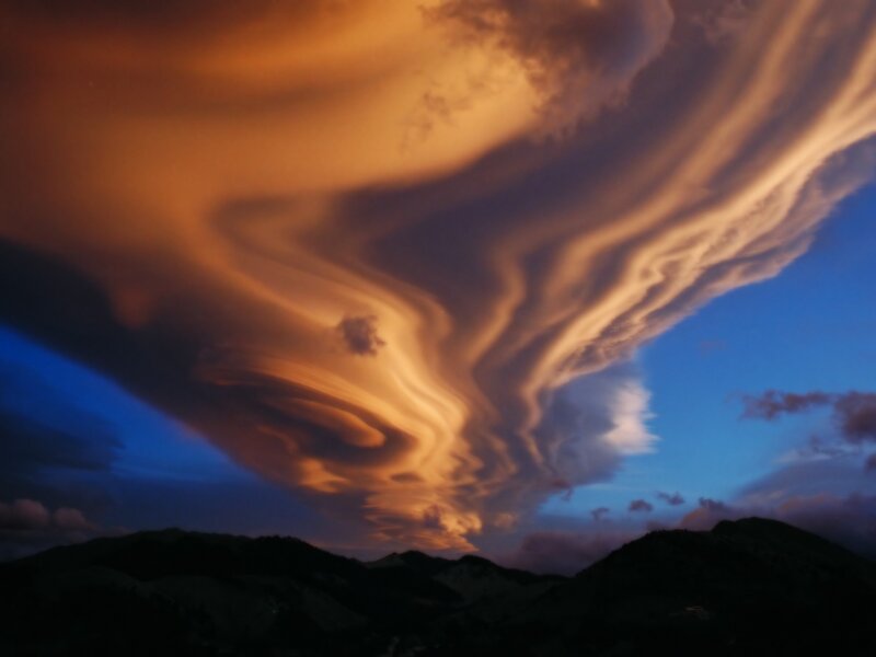 Lenticular Clouds over Mountains — Orange, Dramatic, Sunset, Photograph, Sky