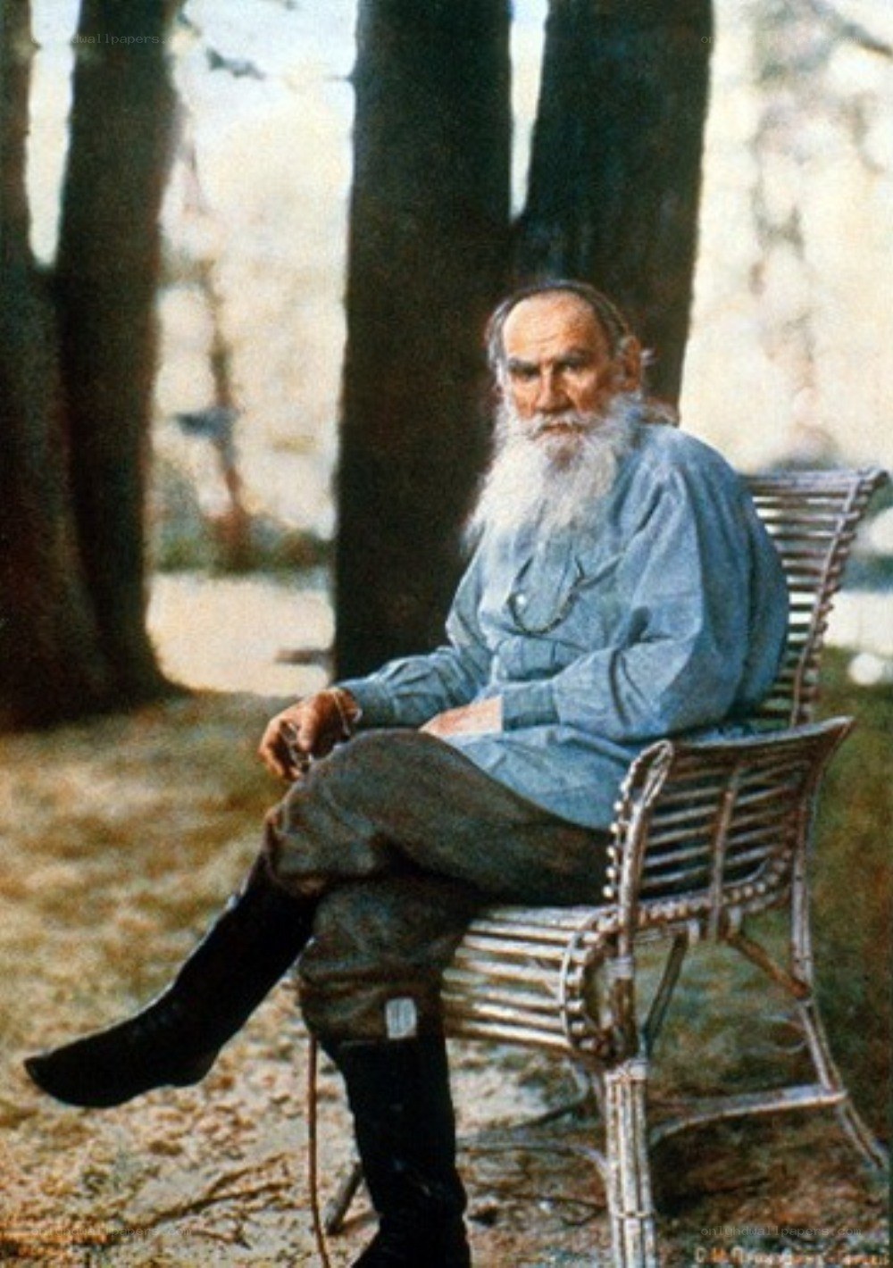 Leo Tolstoy on a bench